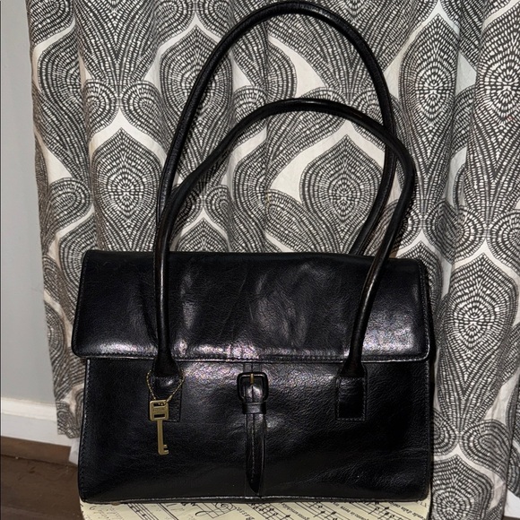 Fossil Black Leather Shoulder Bag/ Tote - Picture 1 of 13